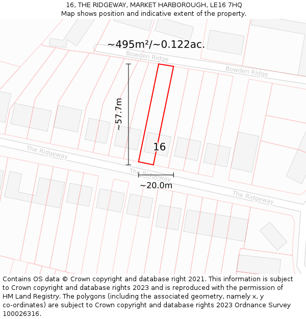 16, THE RIDGEWAY, MARKET HARBOROUGH, LE16 7HQ: Plot and title map