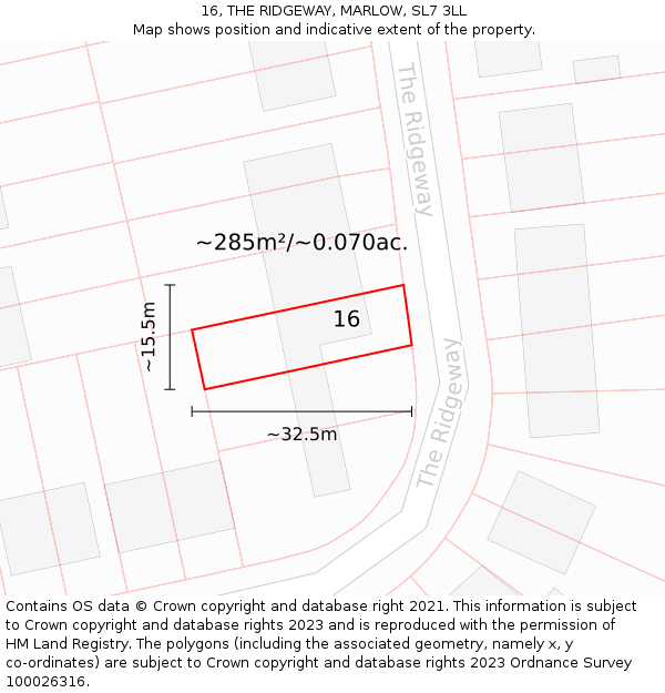 16, THE RIDGEWAY, MARLOW, SL7 3LL: Plot and title map