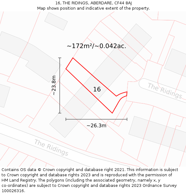 16, THE RIDINGS, ABERDARE, CF44 8AJ: Plot and title map