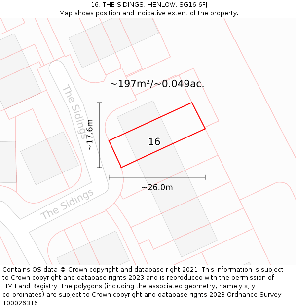 16, THE SIDINGS, HENLOW, SG16 6FJ: Plot and title map