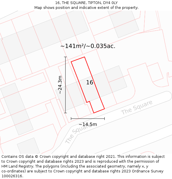 16, THE SQUARE, TIPTON, DY4 0LY: Plot and title map