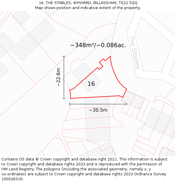 16, THE STABLES, WYNYARD, BILLINGHAM, TS22 5QQ: Plot and title map