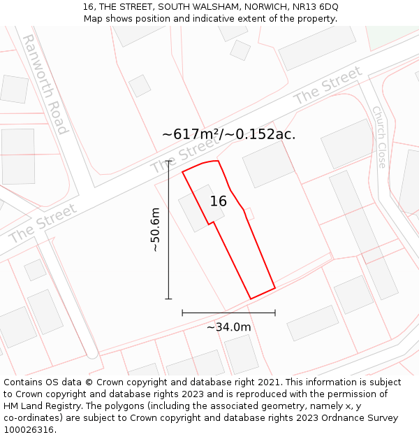 16, THE STREET, SOUTH WALSHAM, NORWICH, NR13 6DQ: Plot and title map