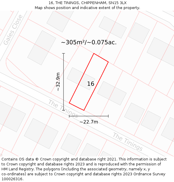 16, THE TININGS, CHIPPENHAM, SN15 3LX: Plot and title map