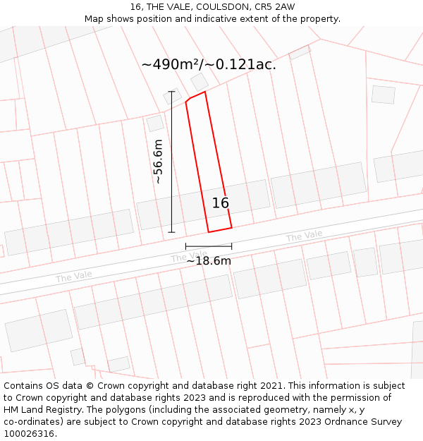 16, THE VALE, COULSDON, CR5 2AW: Plot and title map