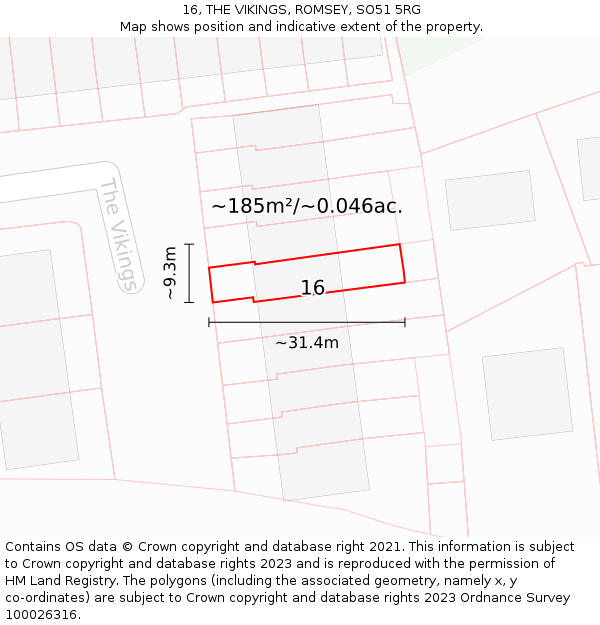 16, THE VIKINGS, ROMSEY, SO51 5RG: Plot and title map