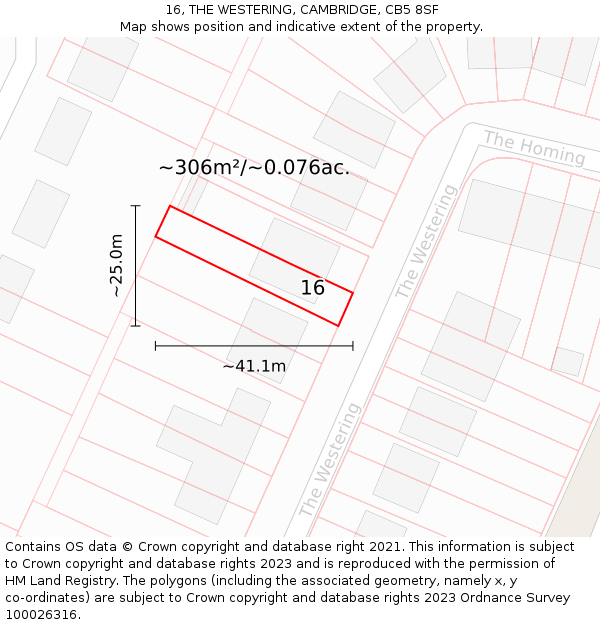 16, THE WESTERING, CAMBRIDGE, CB5 8SF: Plot and title map