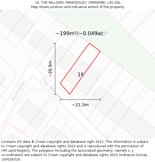 16, THE WILLOWS, MAWDESLEY, ORMSKIRK, L40 2QL: Plot and title map