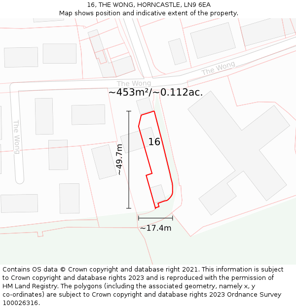 16, THE WONG, HORNCASTLE, LN9 6EA: Plot and title map
