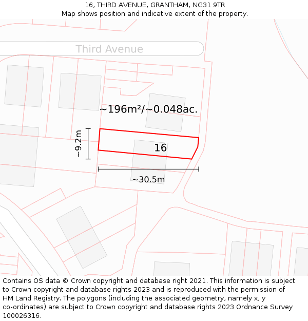 16, THIRD AVENUE, GRANTHAM, NG31 9TR: Plot and title map