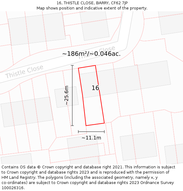 16, THISTLE CLOSE, BARRY, CF62 7JP: Plot and title map