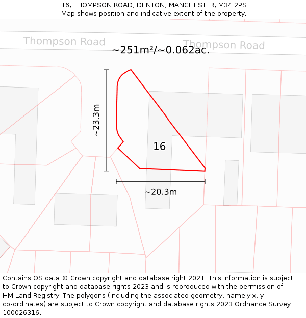 16, THOMPSON ROAD, DENTON, MANCHESTER, M34 2PS: Plot and title map