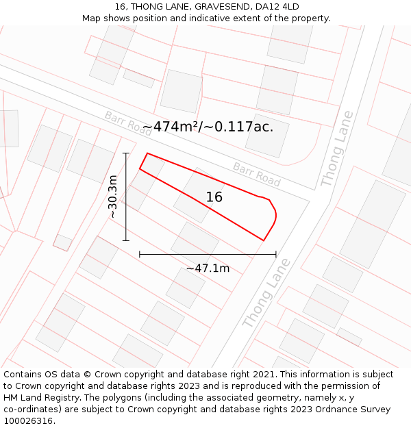 16, THONG LANE, GRAVESEND, DA12 4LD: Plot and title map