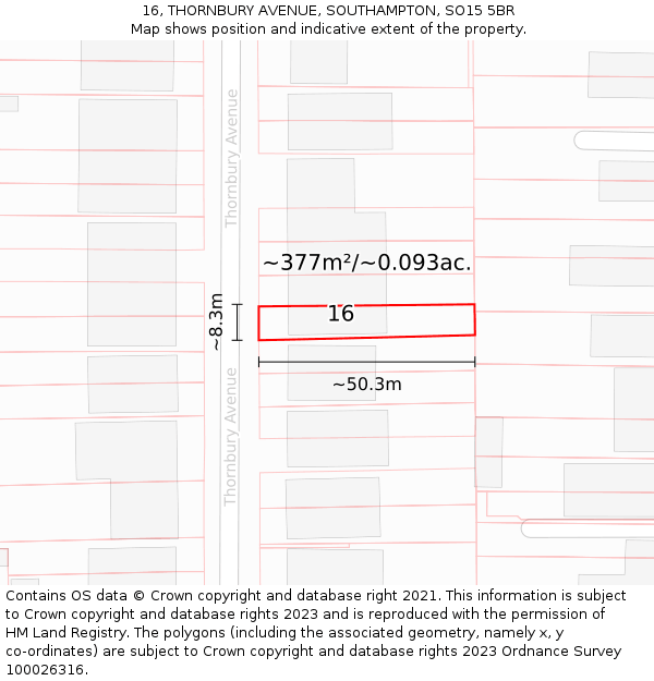 16, THORNBURY AVENUE, SOUTHAMPTON, SO15 5BR: Plot and title map