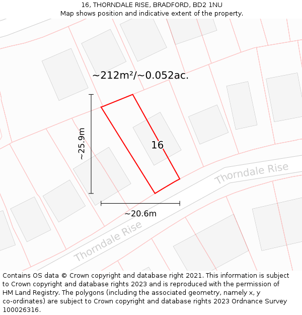 16, THORNDALE RISE, BRADFORD, BD2 1NU: Plot and title map