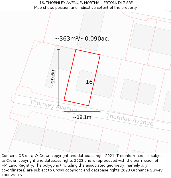 16, THORNLEY AVENUE, NORTHALLERTON, DL7 8RF: Plot and title map