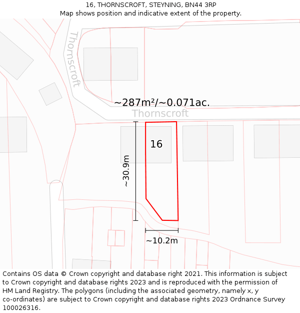 16, THORNSCROFT, STEYNING, BN44 3RP: Plot and title map