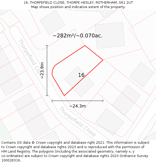 16, THORPEFIELD CLOSE, THORPE HESLEY, ROTHERHAM, S61 2UT: Plot and title map