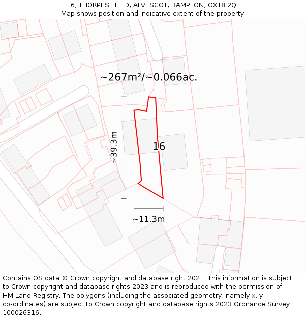 16, THORPES FIELD, ALVESCOT, BAMPTON, OX18 2QF: Plot and title map