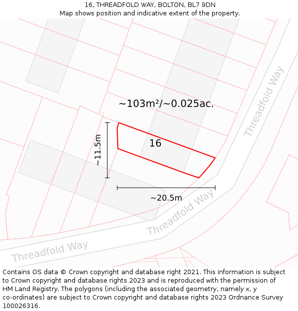 16, THREADFOLD WAY, BOLTON, BL7 9DN: Plot and title map
