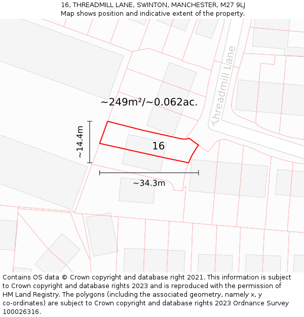 16, THREADMILL LANE, SWINTON, MANCHESTER, M27 9LJ: Plot and title map