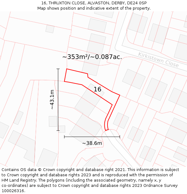 16, THRUXTON CLOSE, ALVASTON, DERBY, DE24 0SP: Plot and title map