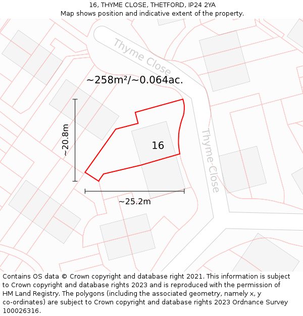 16, THYME CLOSE, THETFORD, IP24 2YA: Plot and title map