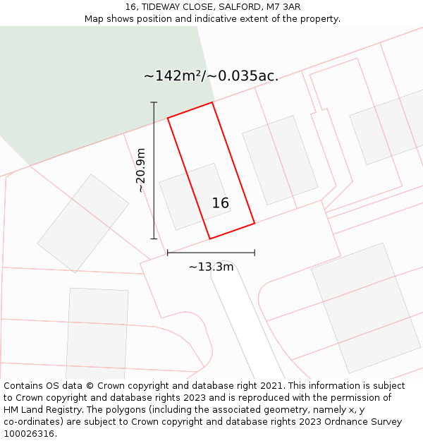 16, TIDEWAY CLOSE, SALFORD, M7 3AR: Plot and title map