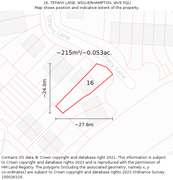16, TIFFANY LANE, WOLVERHAMPTON, WV9 5QU: Plot and title map