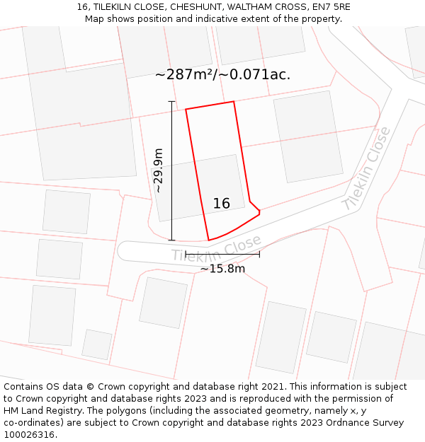 16, TILEKILN CLOSE, CHESHUNT, WALTHAM CROSS, EN7 5RE: Plot and title map