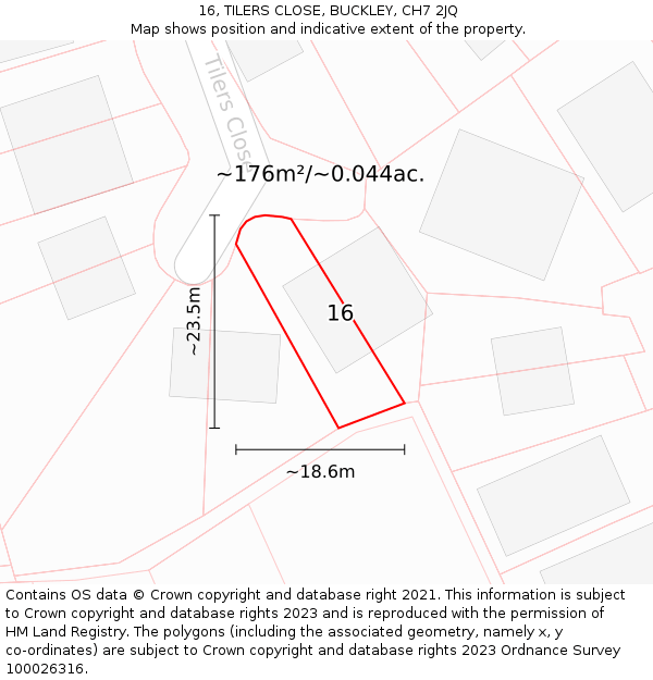 16, TILERS CLOSE, BUCKLEY, CH7 2JQ: Plot and title map