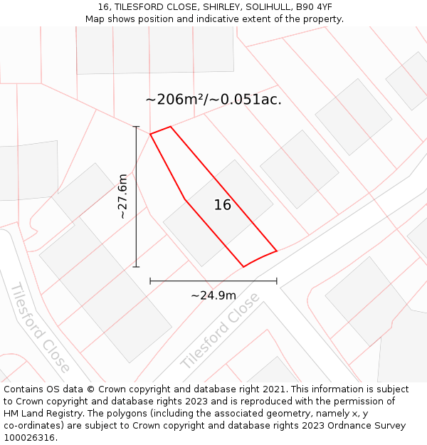 16, TILESFORD CLOSE, SHIRLEY, SOLIHULL, B90 4YF: Plot and title map