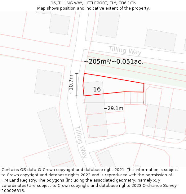 16, TILLING WAY, LITTLEPORT, ELY, CB6 1GN: Plot and title map