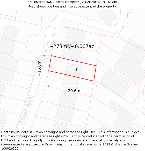 16, TIMBER BANK, FRIMLEY GREEN, CAMBERLEY, GU16 6PL: Plot and title map