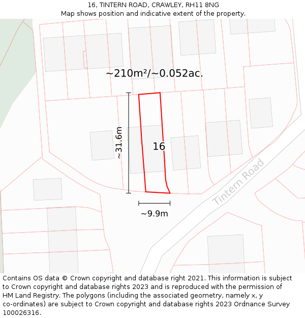 16, TINTERN ROAD, CRAWLEY, RH11 8NG: Plot and title map