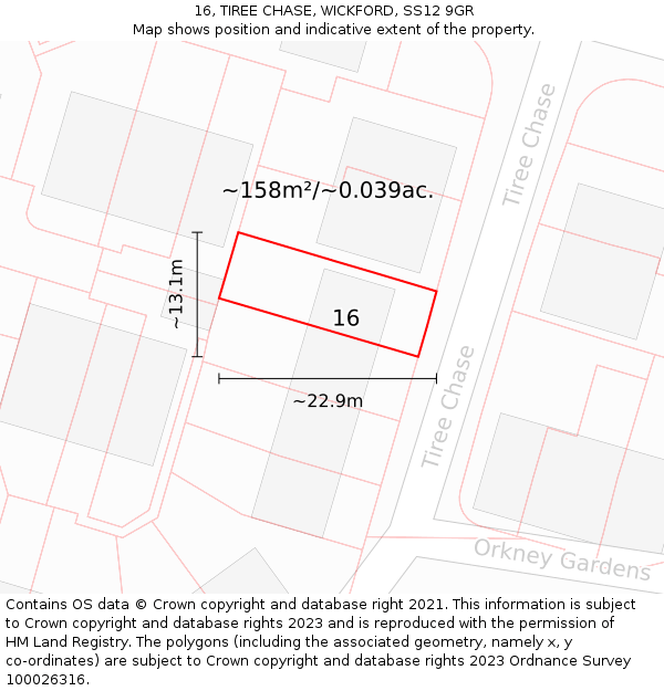 16, TIREE CHASE, WICKFORD, SS12 9GR: Plot and title map