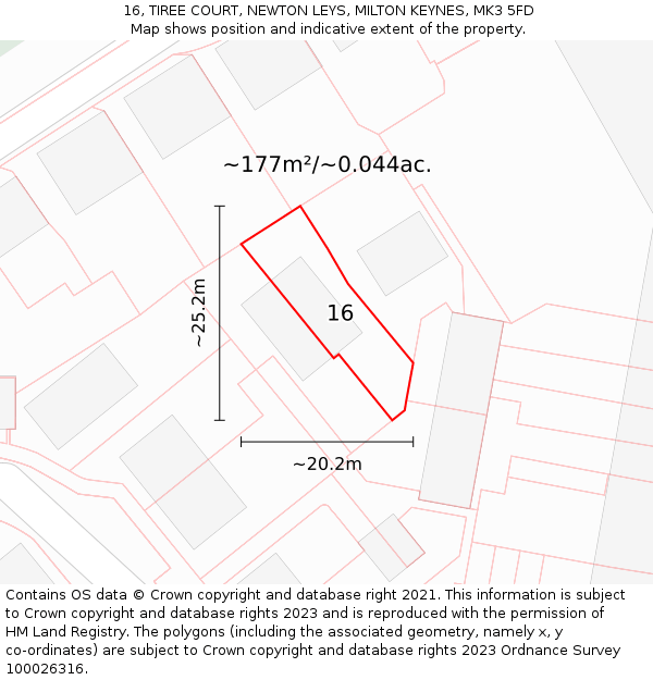 16, TIREE COURT, NEWTON LEYS, MILTON KEYNES, MK3 5FD: Plot and title map