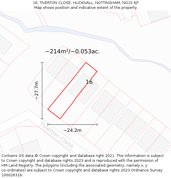 16, TIVERTON CLOSE, HUCKNALL, NOTTINGHAM, NG15 6JT: Plot and title map