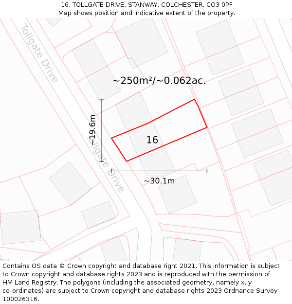 16, TOLLGATE DRIVE, STANWAY, COLCHESTER, CO3 0PF: Plot and title map