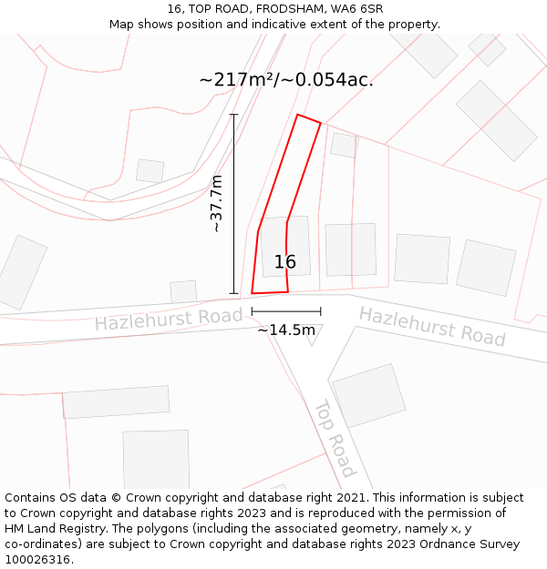 16, TOP ROAD, FRODSHAM, WA6 6SR: Plot and title map