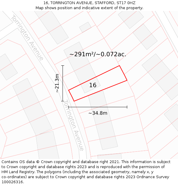 16, TORRINGTON AVENUE, STAFFORD, ST17 0HZ: Plot and title map