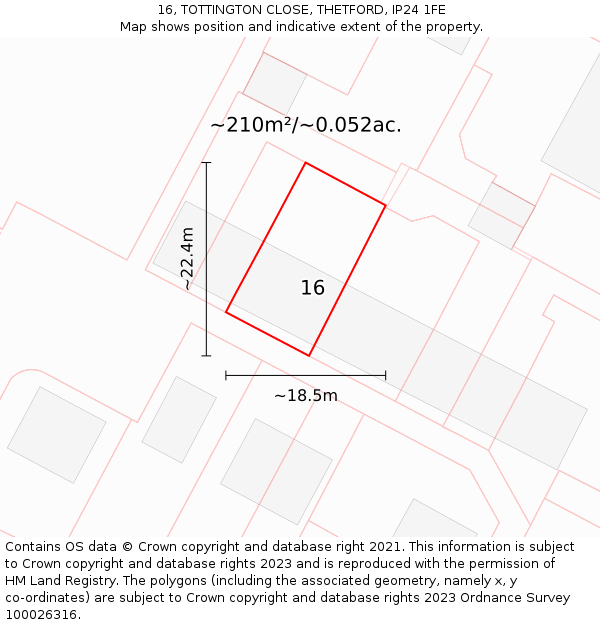 16, TOTTINGTON CLOSE, THETFORD, IP24 1FE: Plot and title map