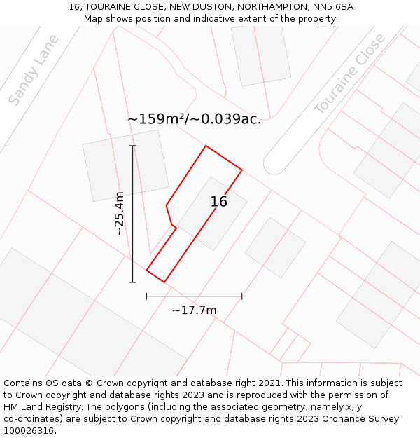 16, TOURAINE CLOSE, NEW DUSTON, NORTHAMPTON, NN5 6SA: Plot and title map