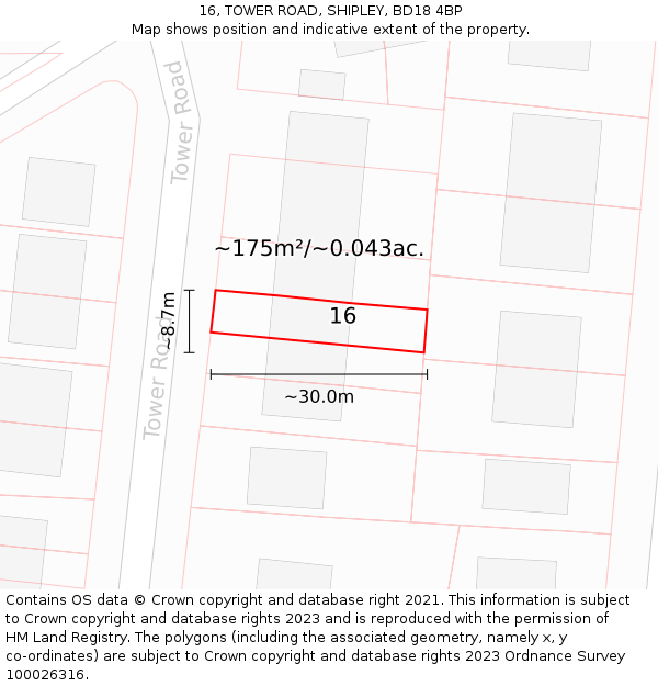 16, TOWER ROAD, SHIPLEY, BD18 4BP: Plot and title map