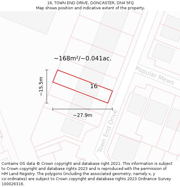 16, TOWN END DRIVE, DONCASTER, DN4 5FQ: Plot and title map