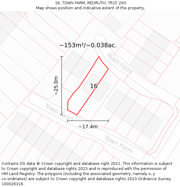 16, TOWN FARM, REDRUTH, TR15 2XG: Plot and title map