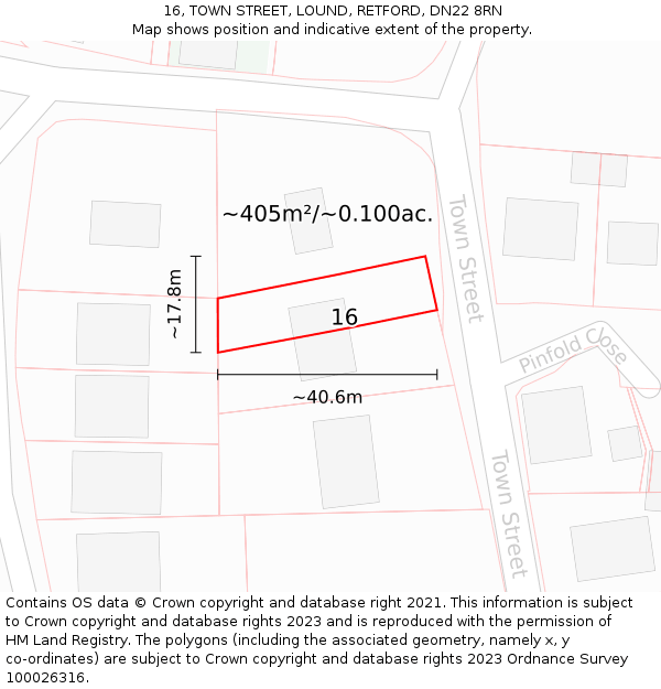 16, TOWN STREET, LOUND, RETFORD, DN22 8RN: Plot and title map