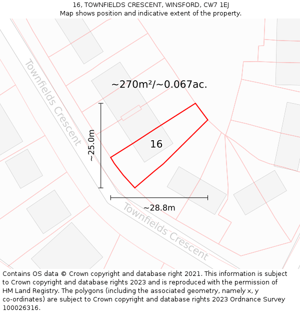 16, TOWNFIELDS CRESCENT, WINSFORD, CW7 1EJ: Plot and title map