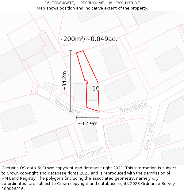 16, TOWNGATE, HIPPERHOLME, HALIFAX, HX3 8JB: Plot and title map
