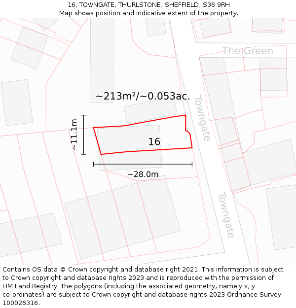 16, TOWNGATE, THURLSTONE, SHEFFIELD, S36 9RH: Plot and title map
